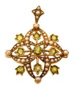 A peridot and half pearl brooch/pendant