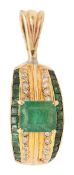 An emerald and diamond-set pendant
