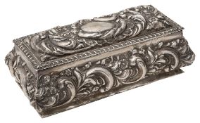 A late Victorian silver embossed trinket box