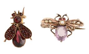 Two 20th century gem-set insect brooches