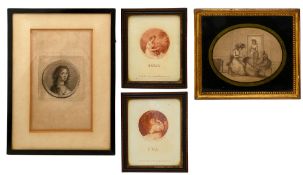 A late 18th century stipple engraving and three other prints