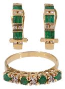A pair of emerald and diamond-set earrings, with a ring