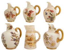 Six Royal Worcester blush ivory jugs