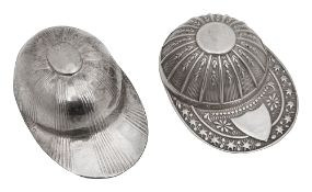 Two Elizabeth II novelty silver jockey's cap caddy spoons