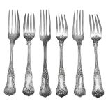 Six American silver Kings pattern dessert forks