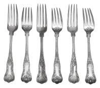 Six American silver Kings pattern dessert forks