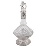 A Dutch .833 silver mounted glass liqueur decanter and stopper