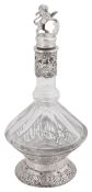 A Dutch .833 silver mounted glass liqueur decanter and stopper