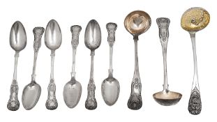 Kings pattern toddy ladles, teaspoons and sifter spoon