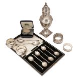 A George V silver sugar sifter and other silver