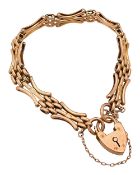 A 9ct gold three bar gate bracelet