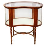 An Edwardian Sheraton Revival painted satinwood kidney shaped vitrine