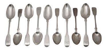 A matched set of six mostly William IV silver teaspoons, plus 4