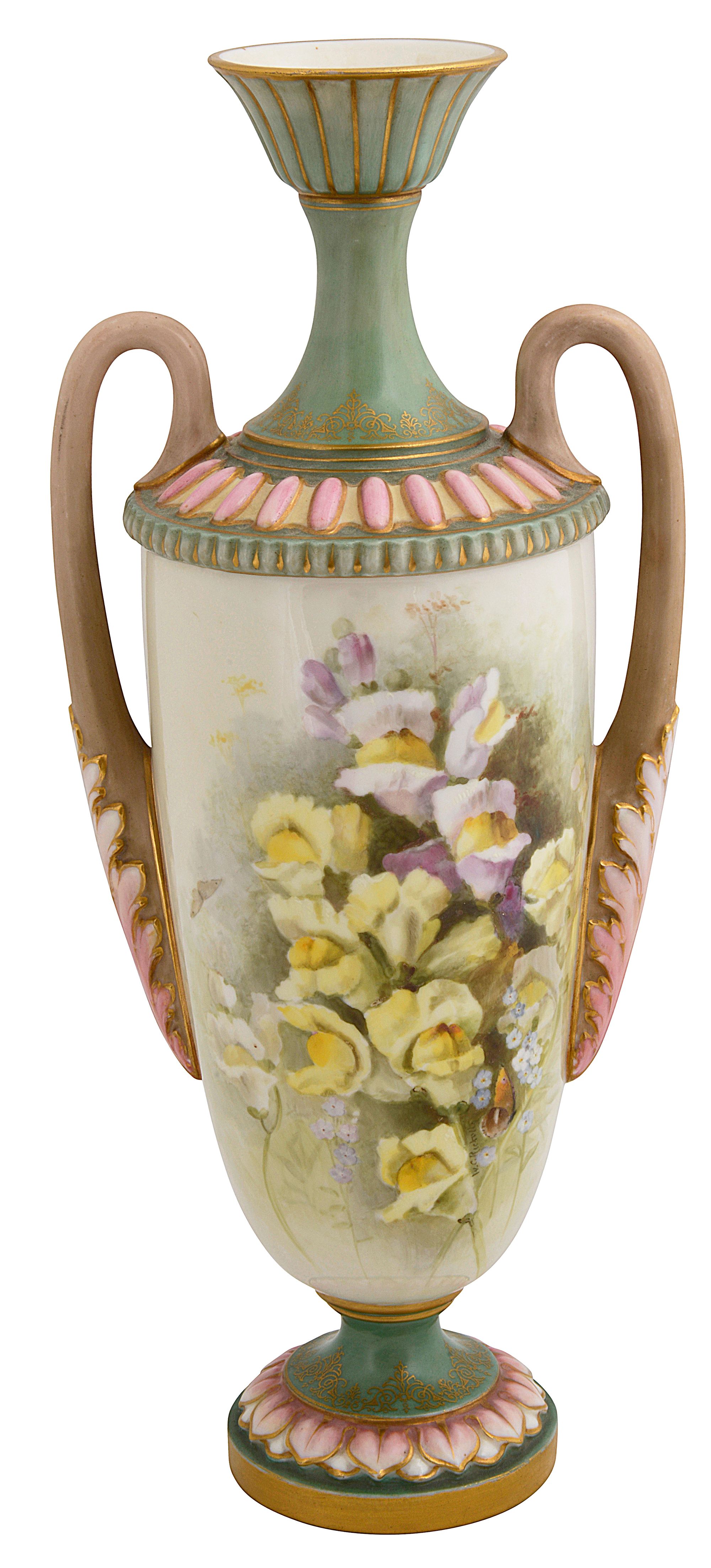 A Twin handled vase painted by W.G Ricketts