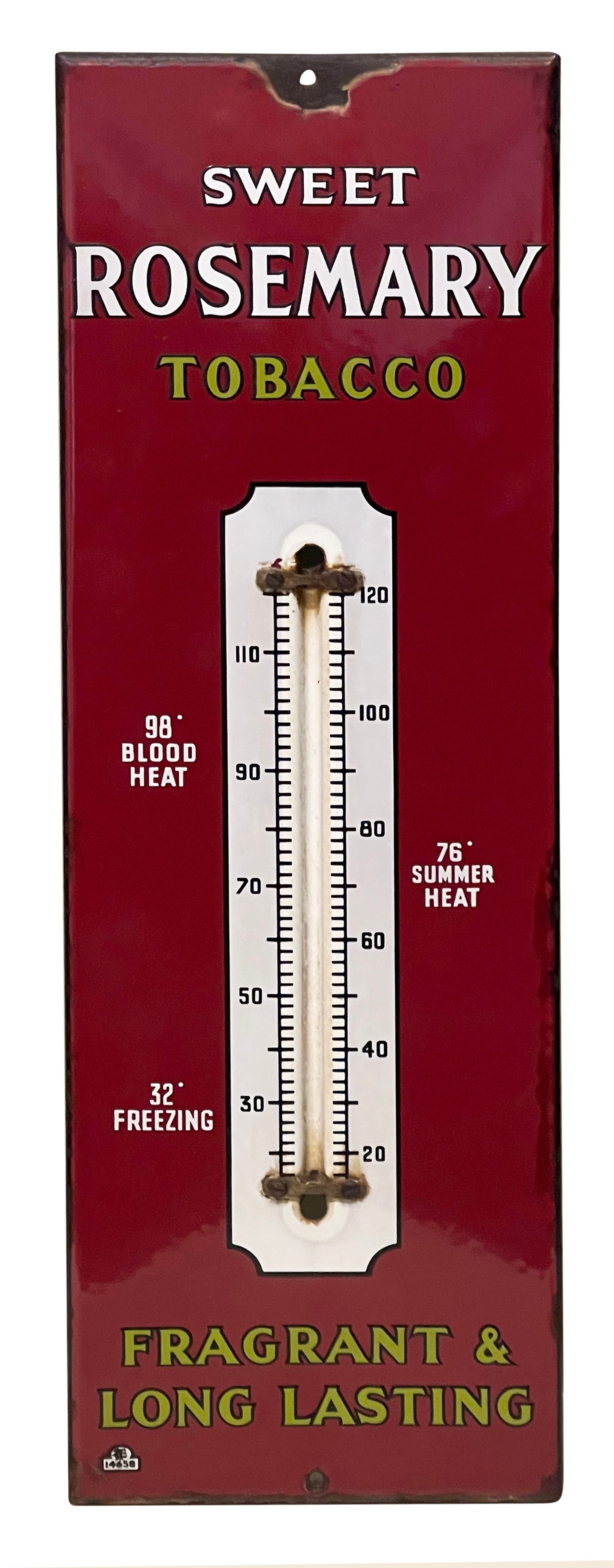 Advertising. Sweet Rosemary Tobacco enamel wall thermometer sign