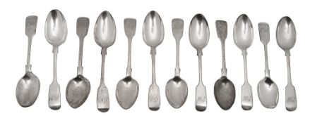 A set of six fiddle pattern teaspoons and a later set