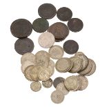 A collection of silver and other coins