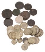 A collection of silver and other coins