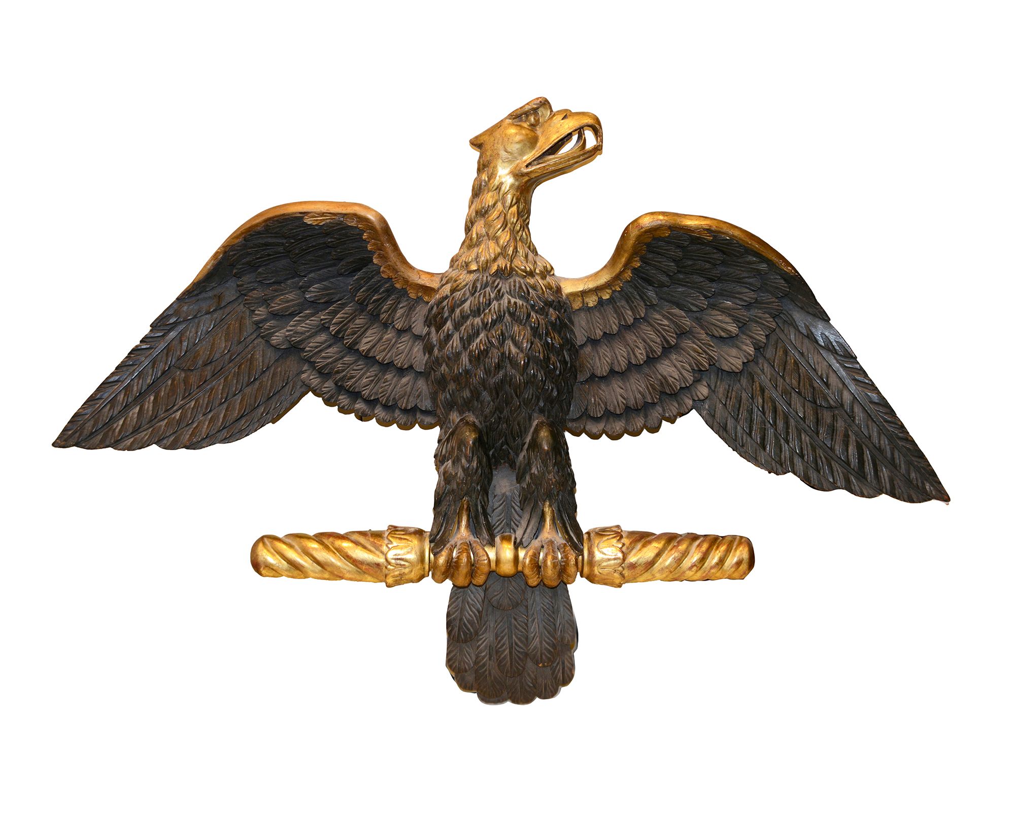 An early 19thC French Empire carved giltwood Naploeonic eagle