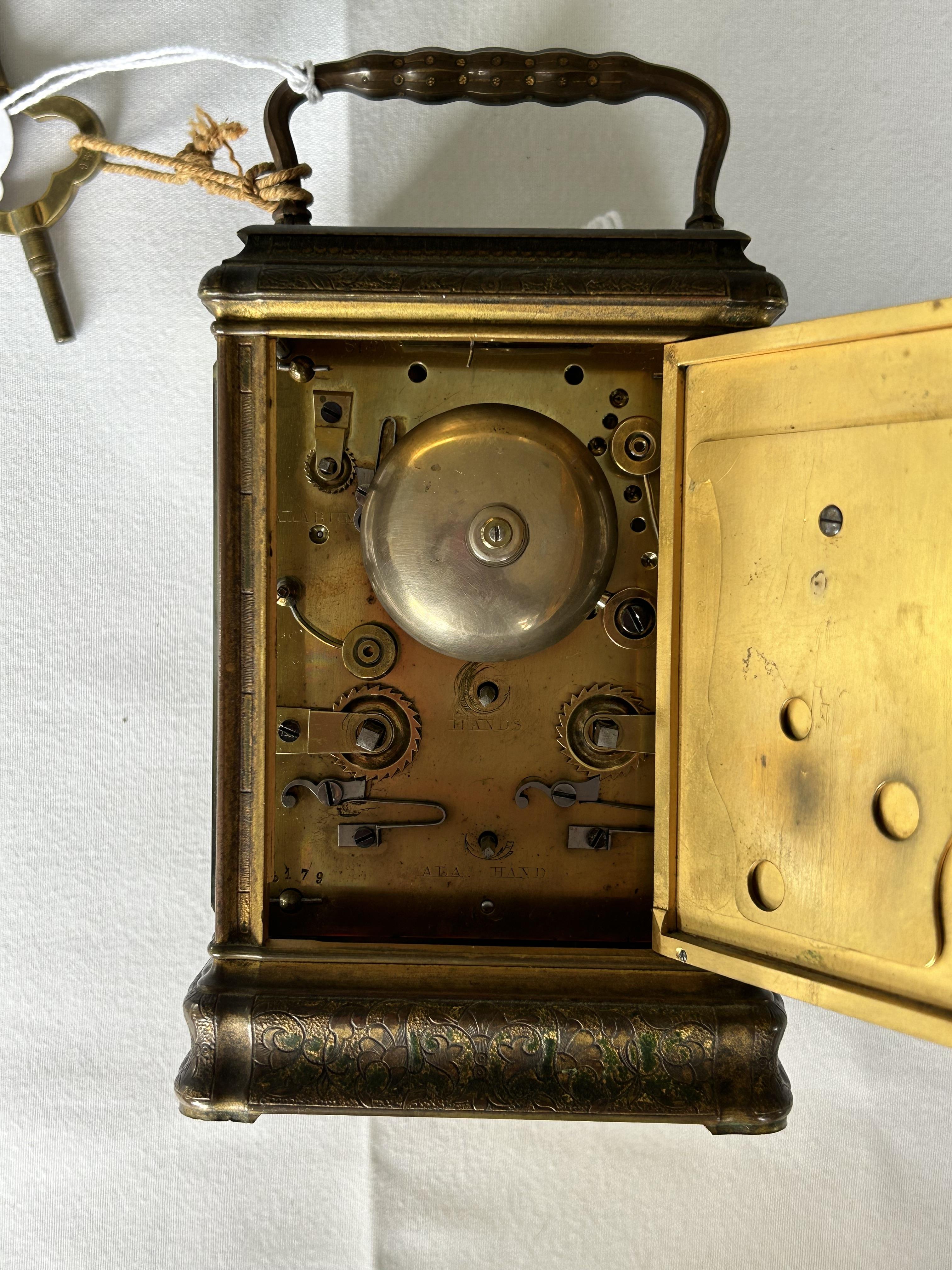 A French gilt bronze cased repeating carriage clock with alarm - Image 6 of 7