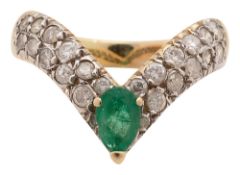 An emerald and diamond 'wishbone' ring