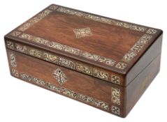 An early Victorian rosewood and mother of pearl inlaid writing slope