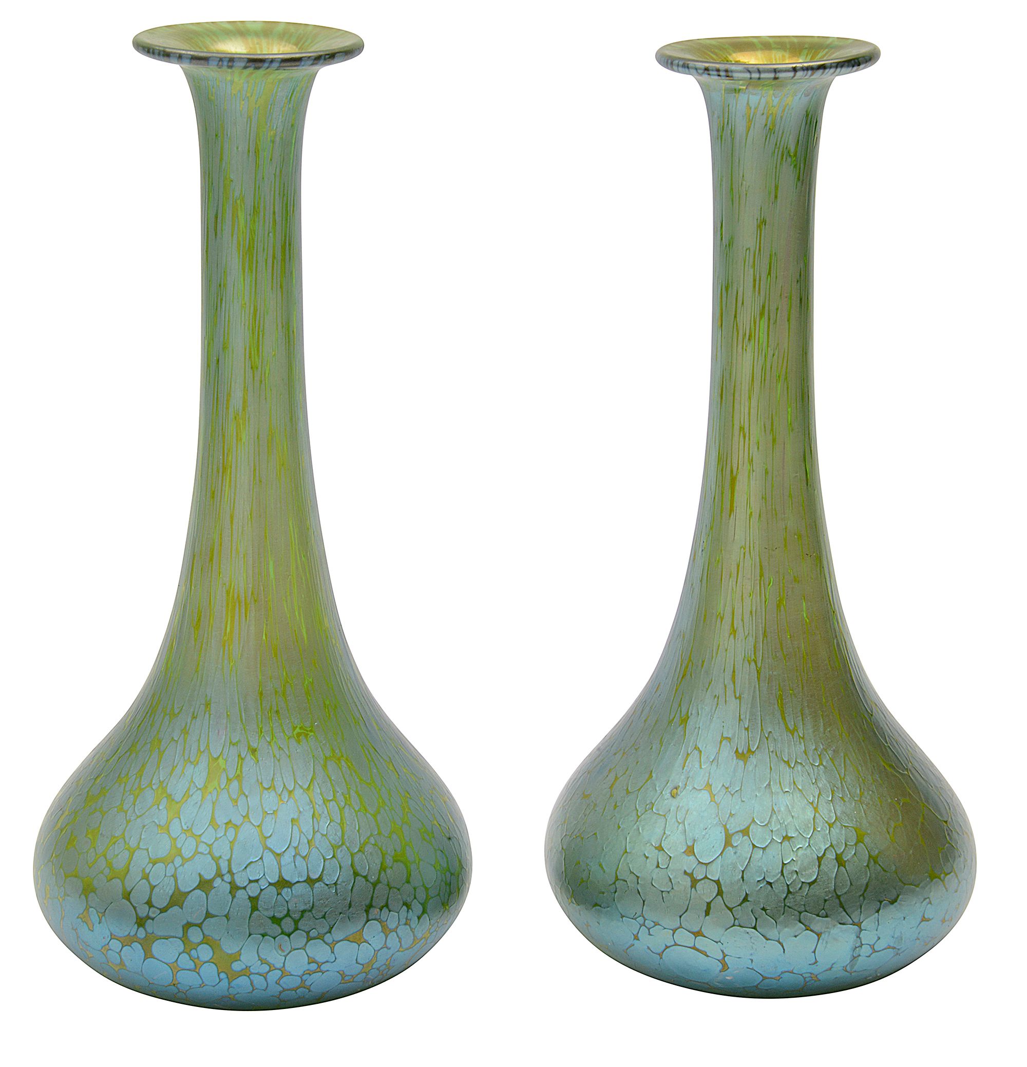 A near pair of iridescent glass vases, probably by Loetz c.1900