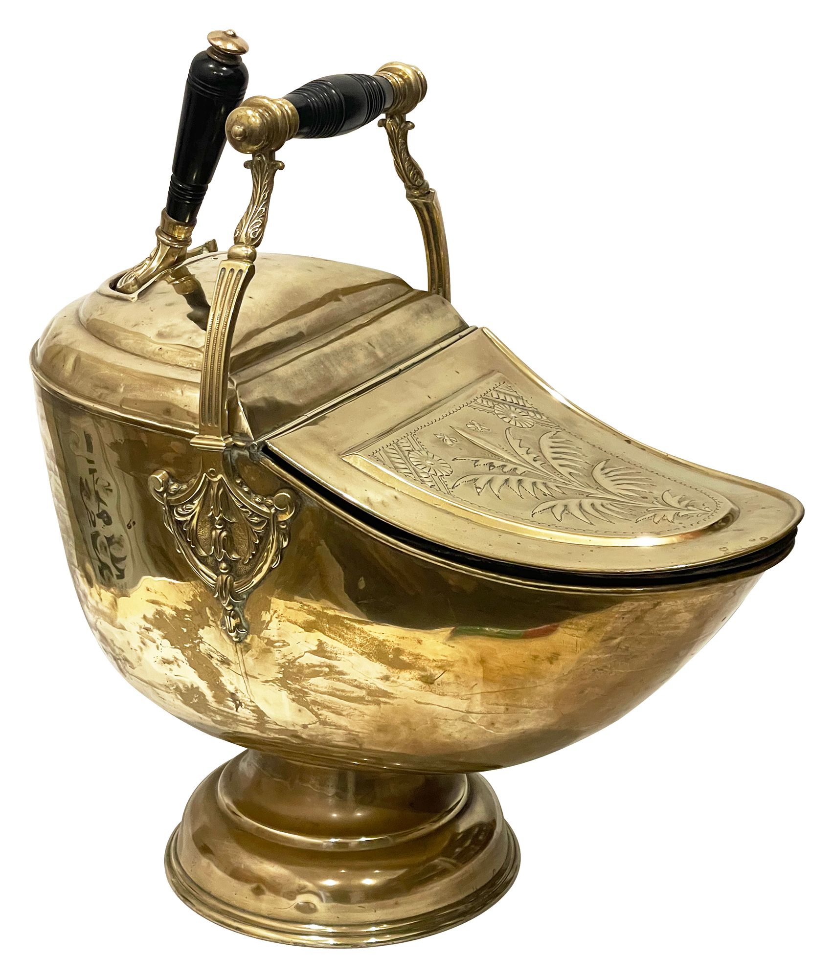 An Edwardian brass coal scuttle