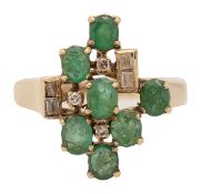 A mid 20th century emerald and diamond-set ring,