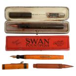 A Mabie Todd "Swan" Self Filling fountain pen and two other pens