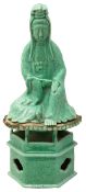A Chinese green crackle glazed figure of Guanyin on plinth