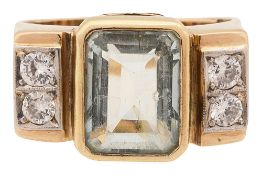 A 1930s aquamarine and diamond-set ring
