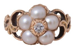 An early 19th century pearl and diamond-set ring