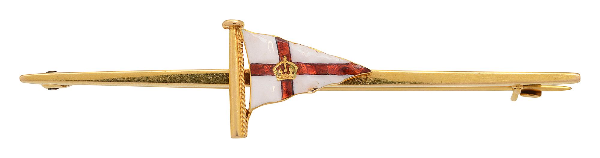 An enamelled pennant bar brooch