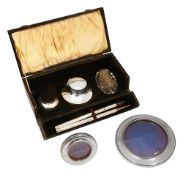 A cased silver writing set & modern silver photograph frames
