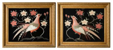 A pair of late 19th Century Japanese silk embroidered pictures of pheasants