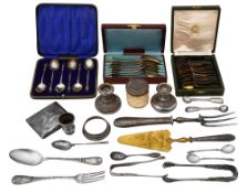 Cased Sets of French silver spoons and other silver