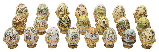 A collection of twenty two Halcyon days Enamel Easter Eggs (22)