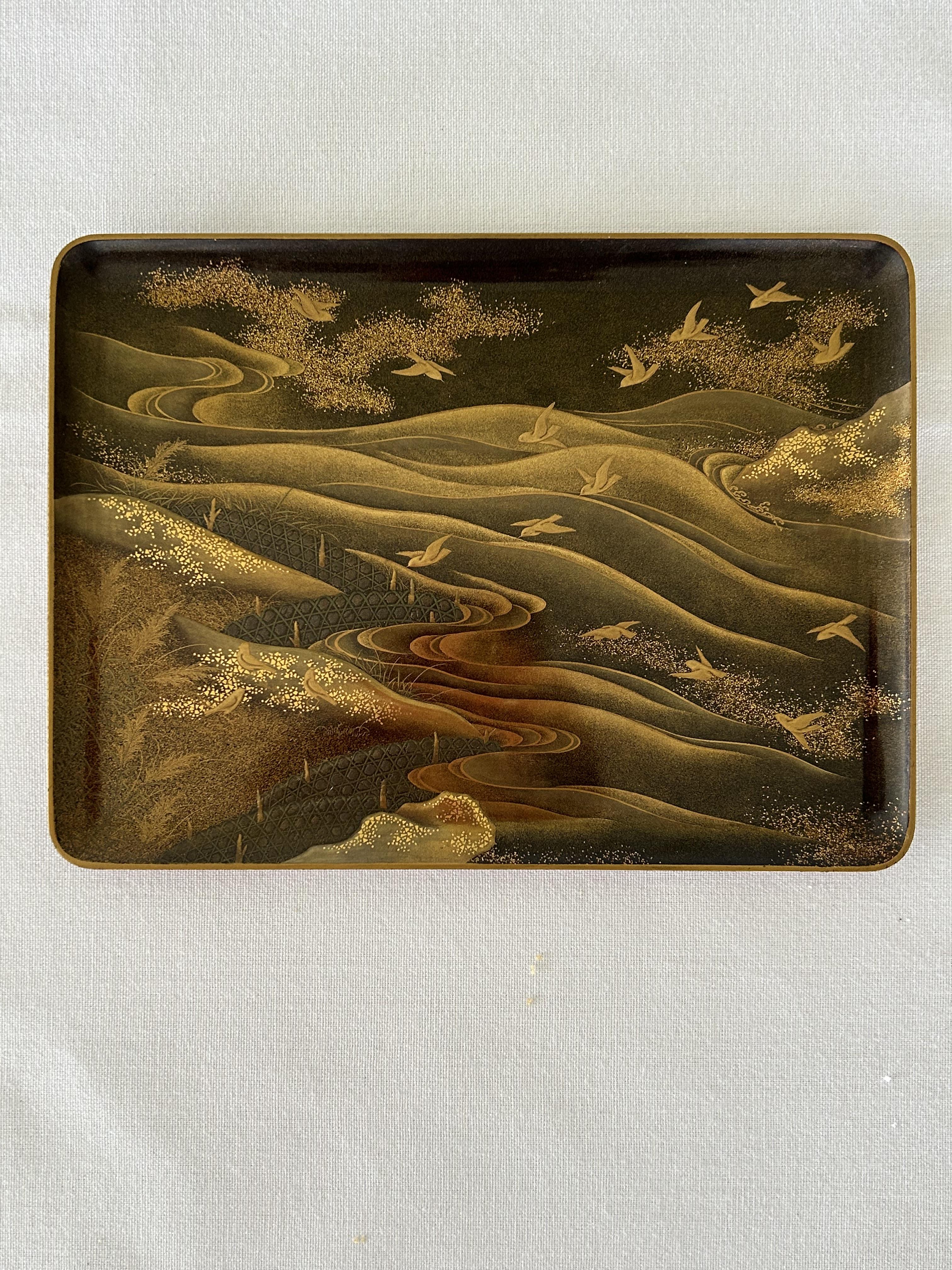 A 19th century Japanese gold lacquer box with interior tray and two boxes - Image 6 of 23