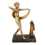 After Josef Lorenzl (1892-1950) an Art Deco painted spelter figural table lighter