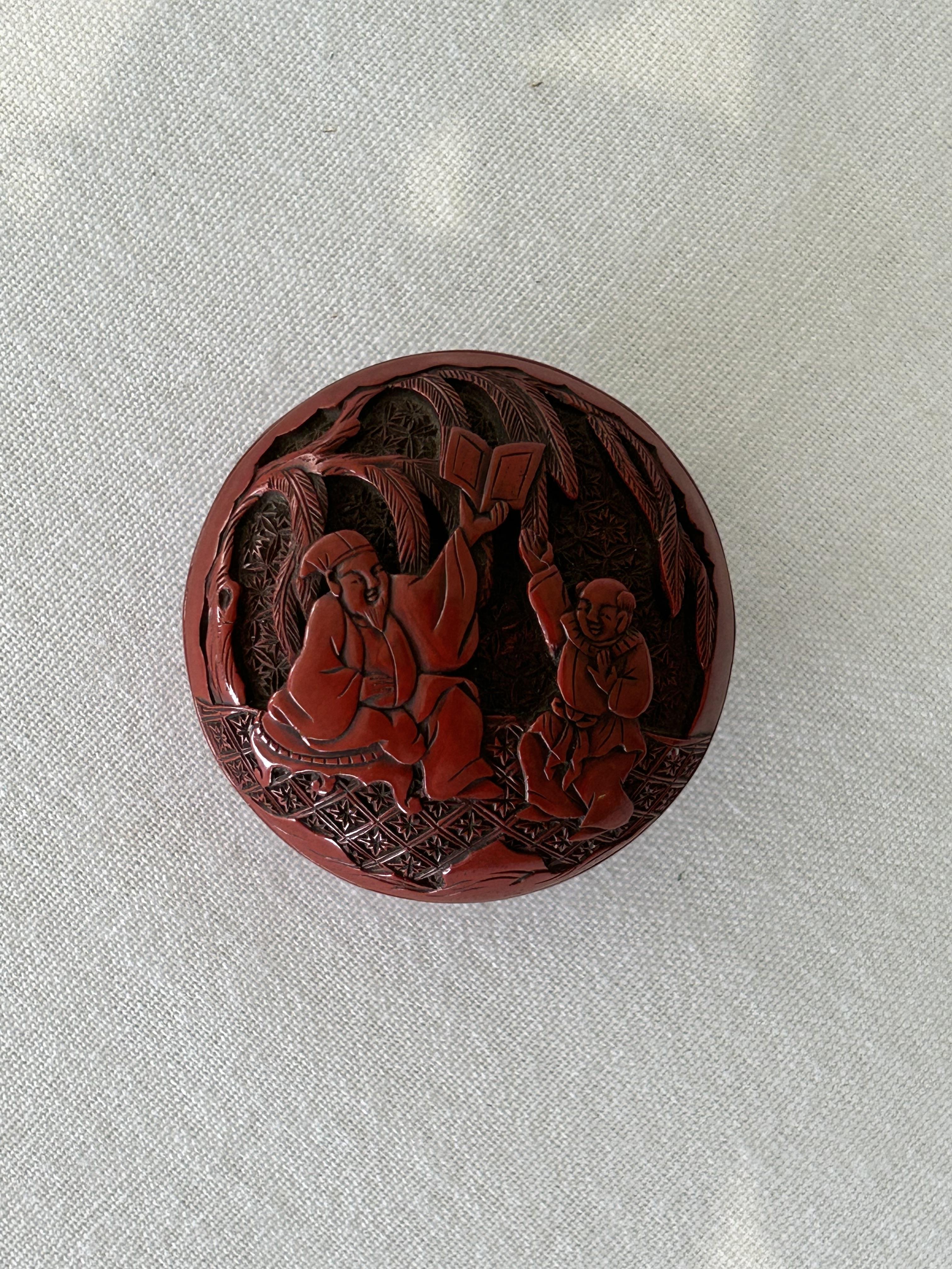 A Japanese Edo period Tsuishu red lacquer two part manju netsuke - Image 2 of 4