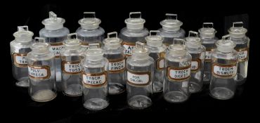 A set of sixteen glass apothecary bottles