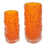 Two Geoffrey Baxter for Whitefriars tangerine bark vases