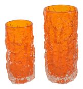 Two Geoffrey Baxter for Whitefriars tangerine bark vases