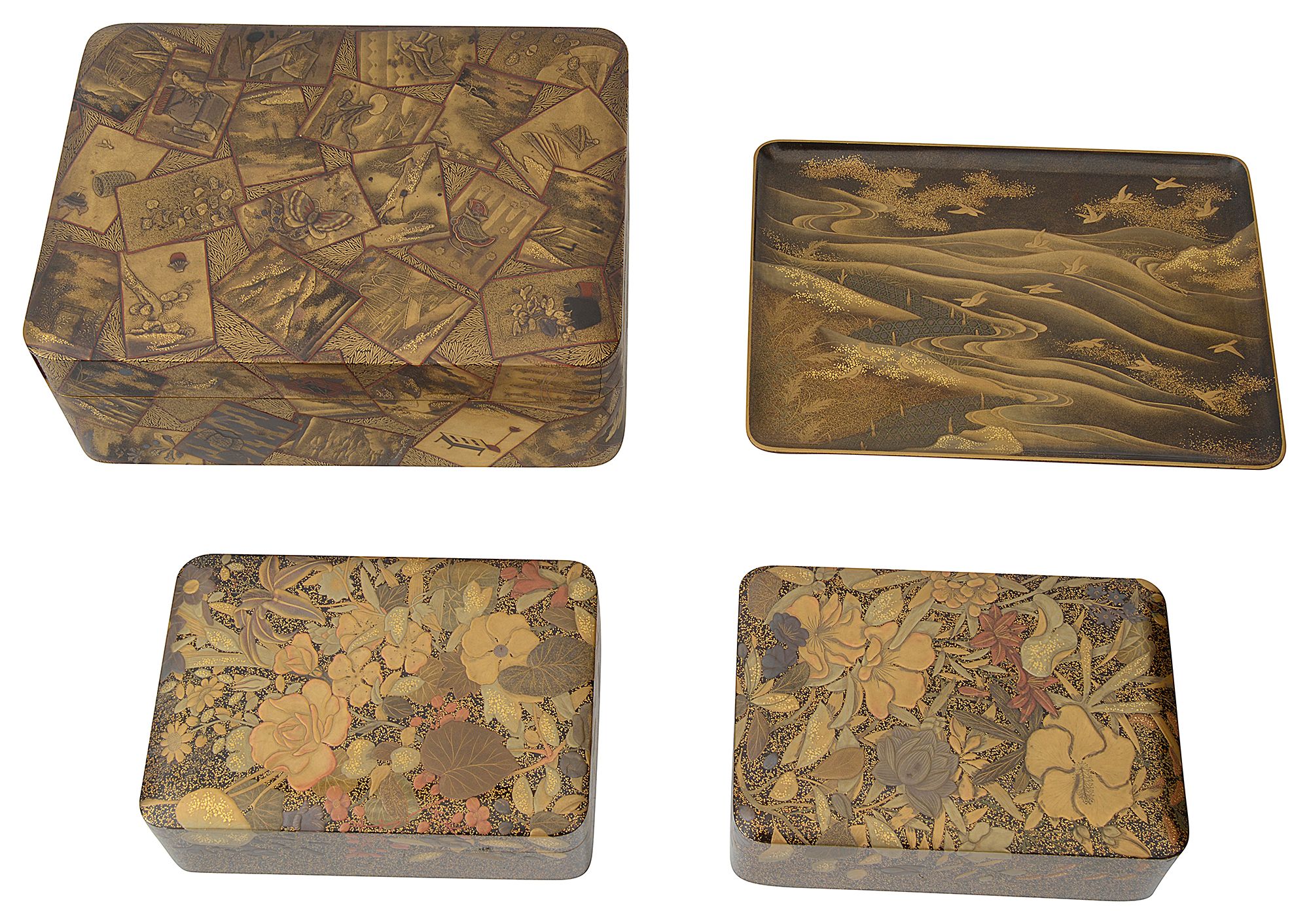 A 19th century Japanese gold lacquer box with interior tray and two boxes - Image 2 of 23