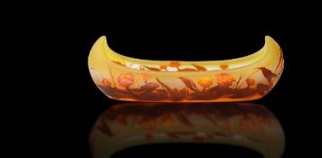 A large Galle cameo glass canoe shaped planter
