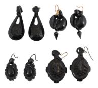 Four pairs Victorian jet ear-pendants
