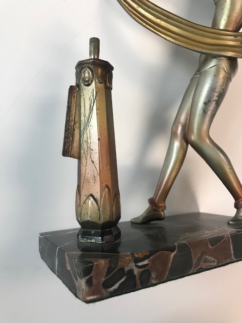 After Josef Lorenzl (1892-1950) an Art Deco painted spelter figural table lighter - Image 3 of 4