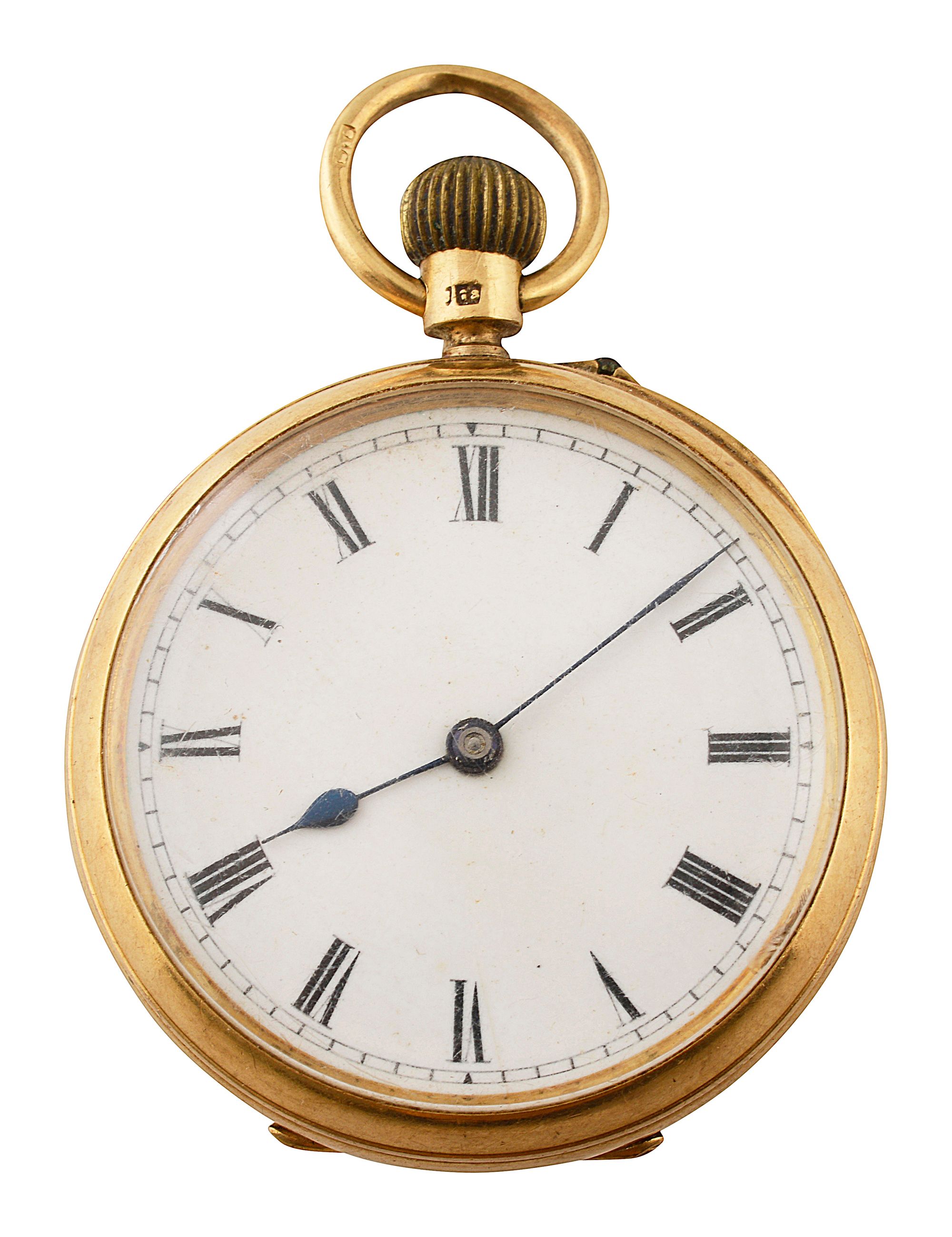 An 18ct gold open faced keyless pocket watch