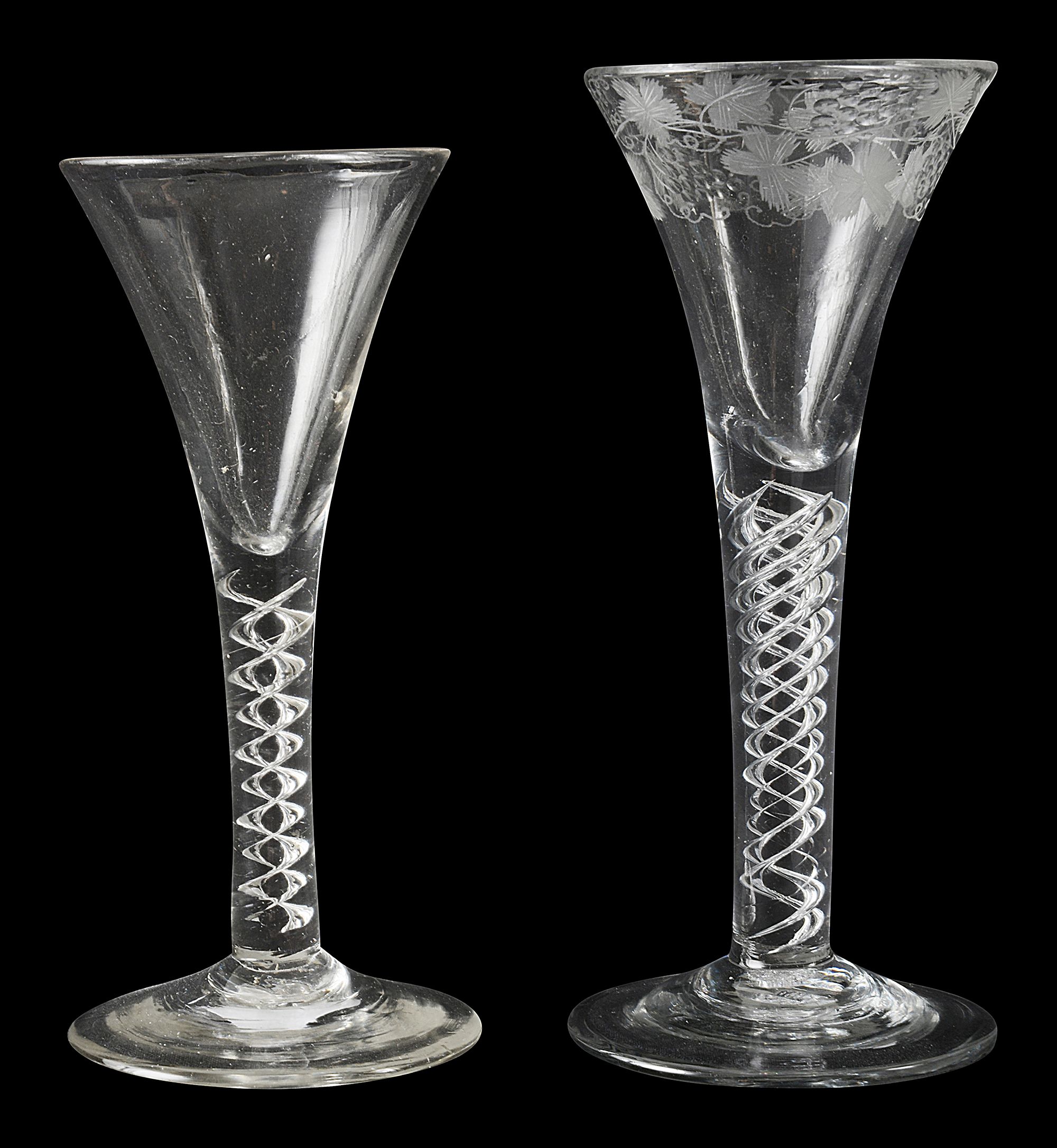 Two mid 18th century mercury twist wine glasses c.1750